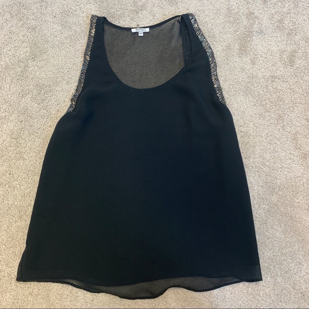 BUFFALO Black chiffon sheer beaded camisole blouse Sz S - Picture 4 of 8